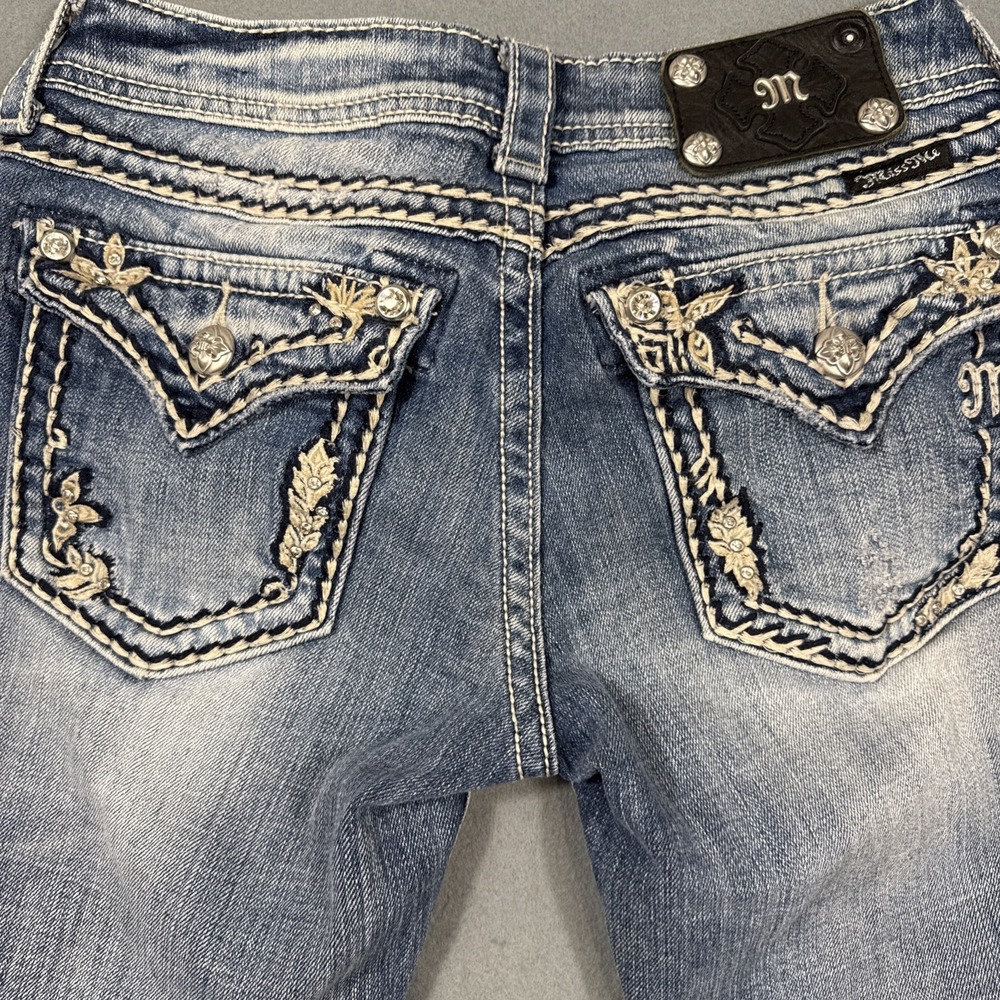 Miss Me Easy Capri Jeans Women 27 Distressed Embellished THICK STITCHING